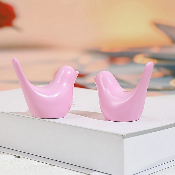 Classic Pink Resin Bird Couple Figurines