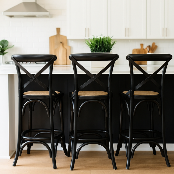 Cross Back Bar Stool - Black