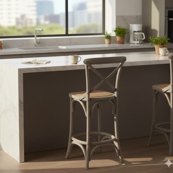 Cross Back Bar Stool - Brown/Grey