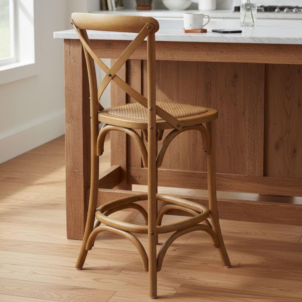 Cross Back Bar Stool - Natural