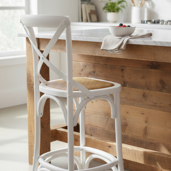 Cross Back Bar Stool - White