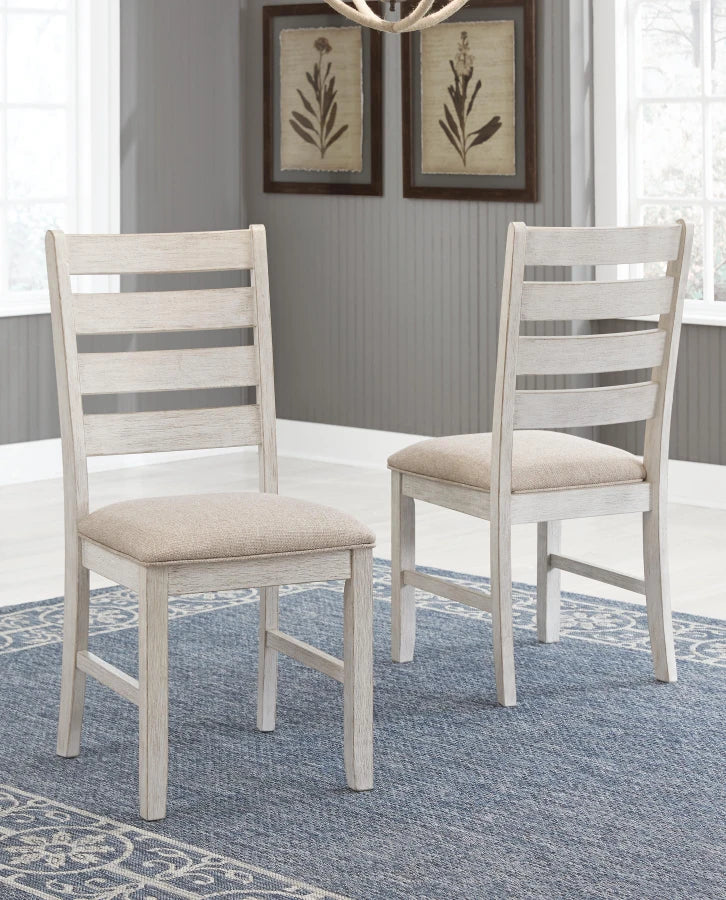 Skempton Ladderback Dining Chairs with Upholstered Seat (Set of 2) – White / Light Brown