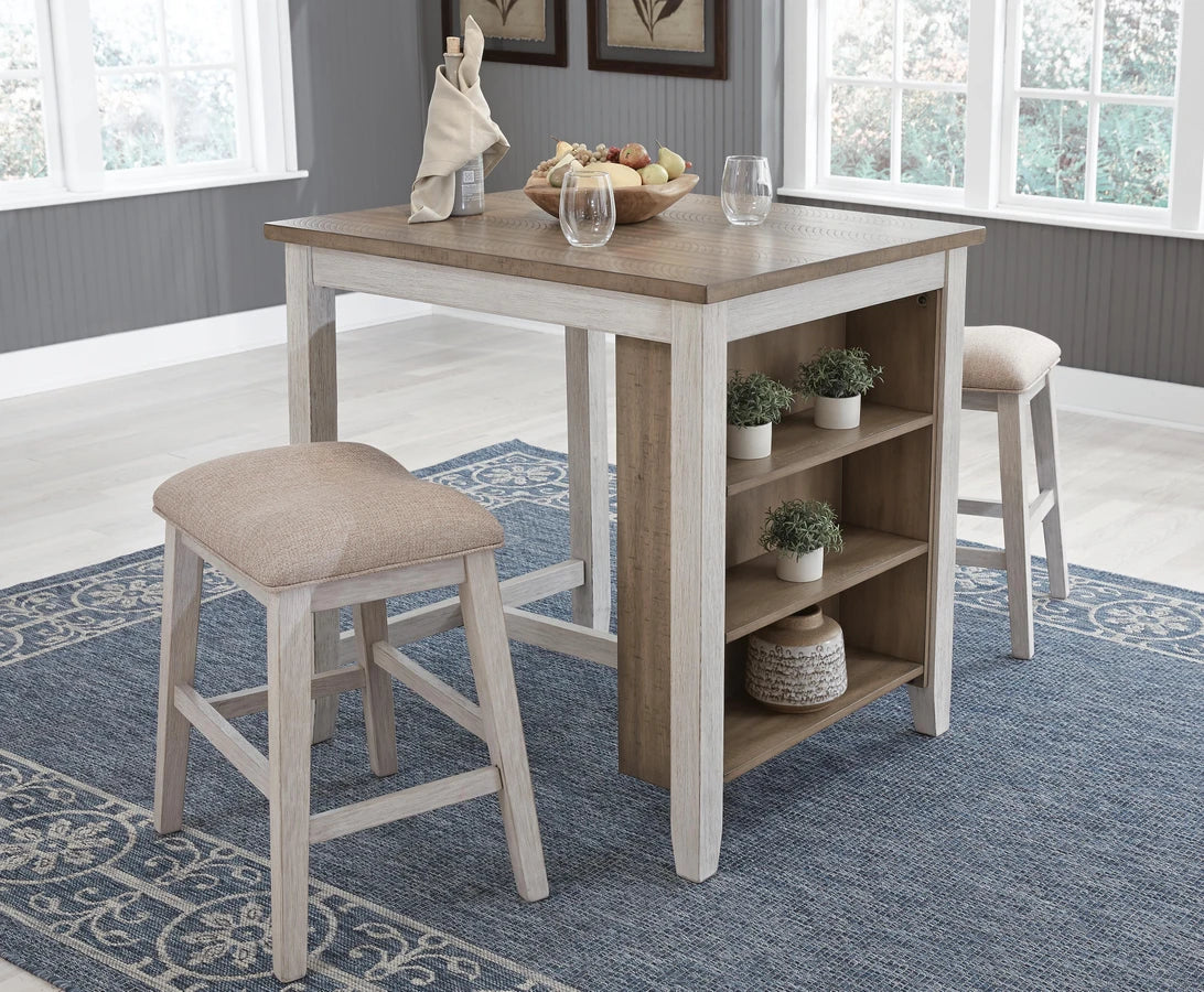 Skempton Counter Height Dining Table & Bar Chairs Set (3-Piece) – White / Light Brown