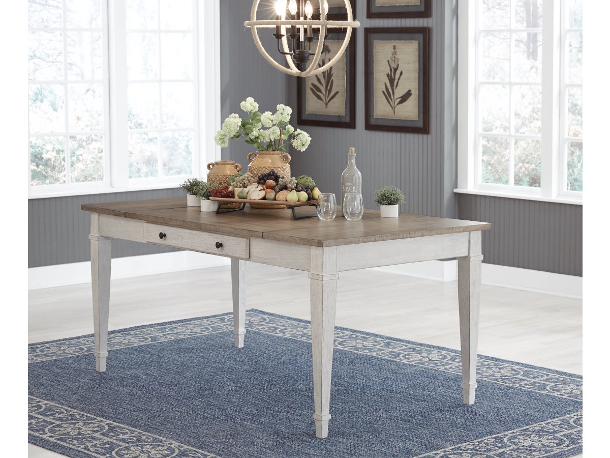 Skempton Storage Dining Table with 2 Side Drawers – White / Light Brown