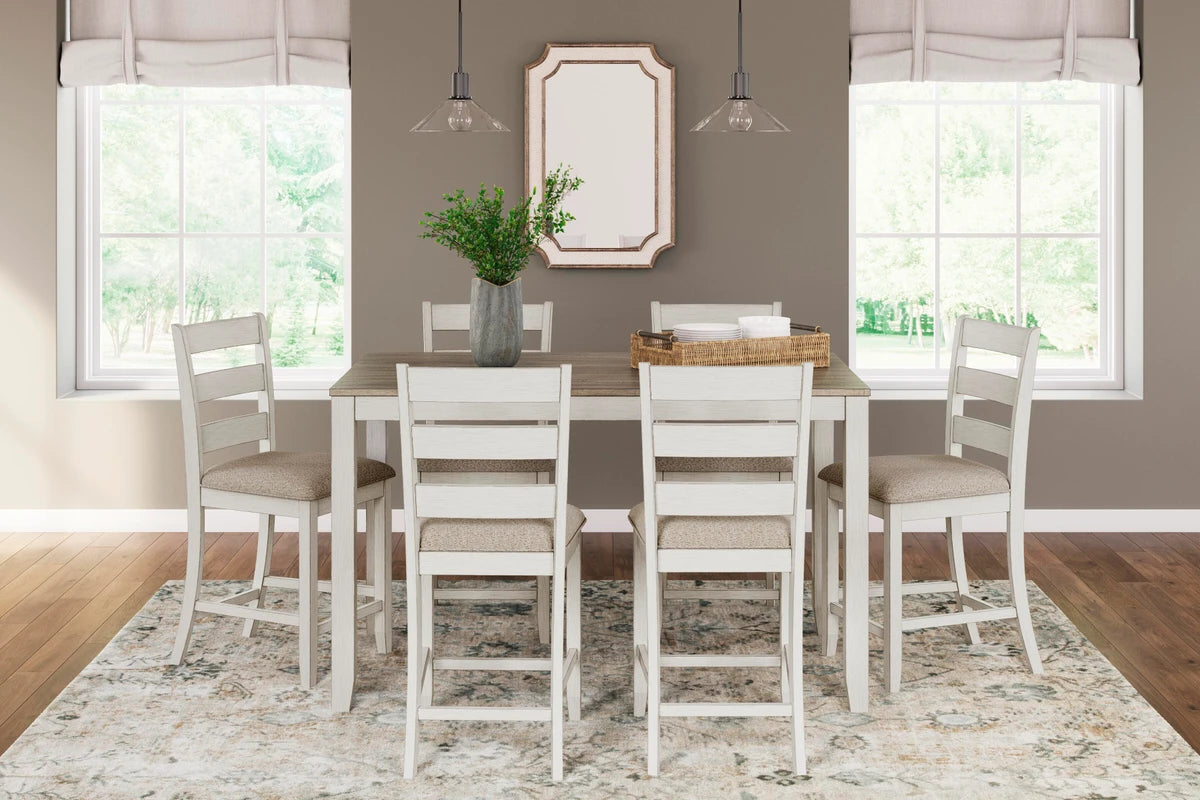 Skempton Counter Height Dining Set with Bar Chairs (7-Piece) – White / Light Brown