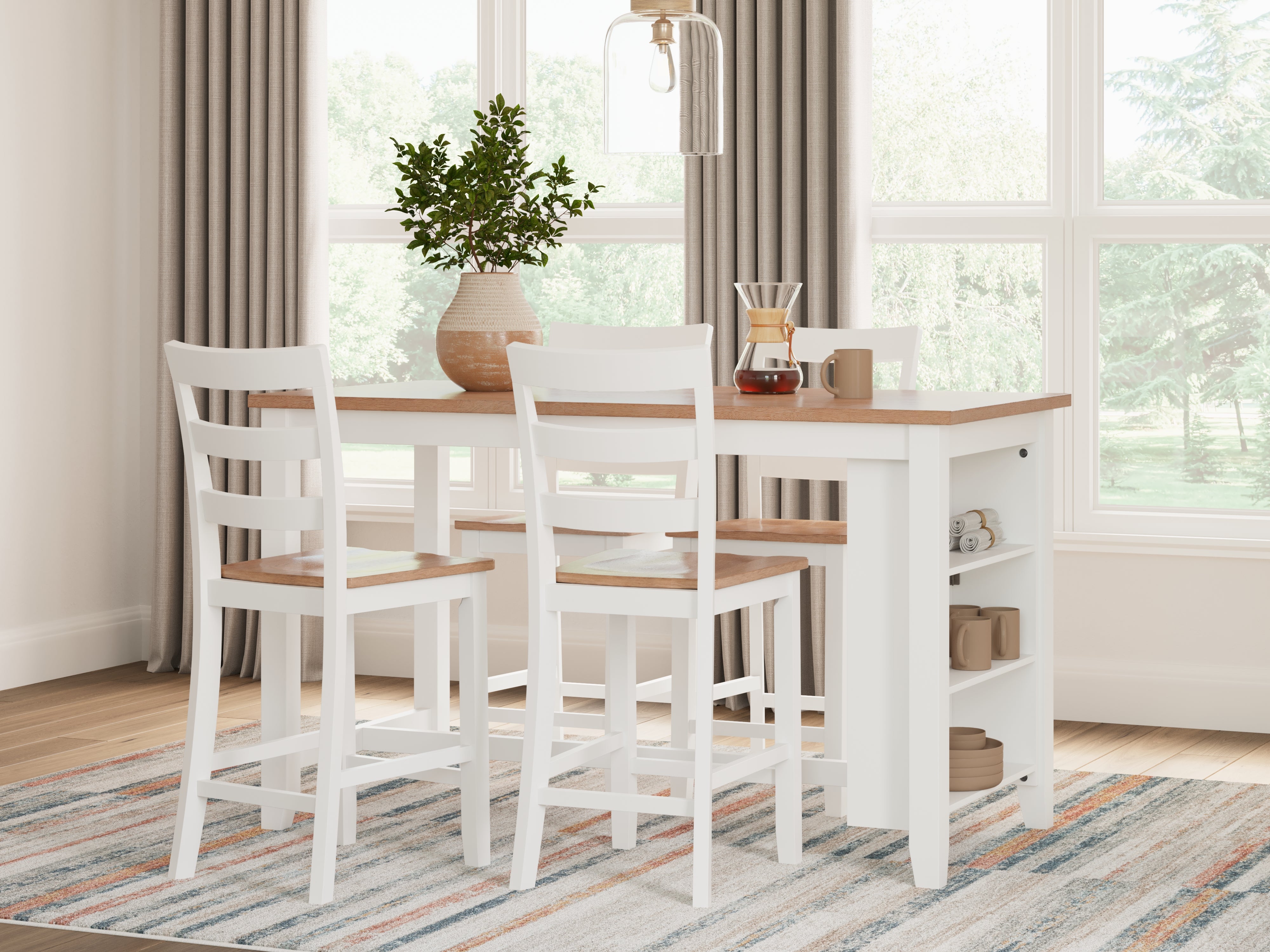 Gesthaven 5-Piece Counter Height Bar Dining Set with Storage – White/Natural