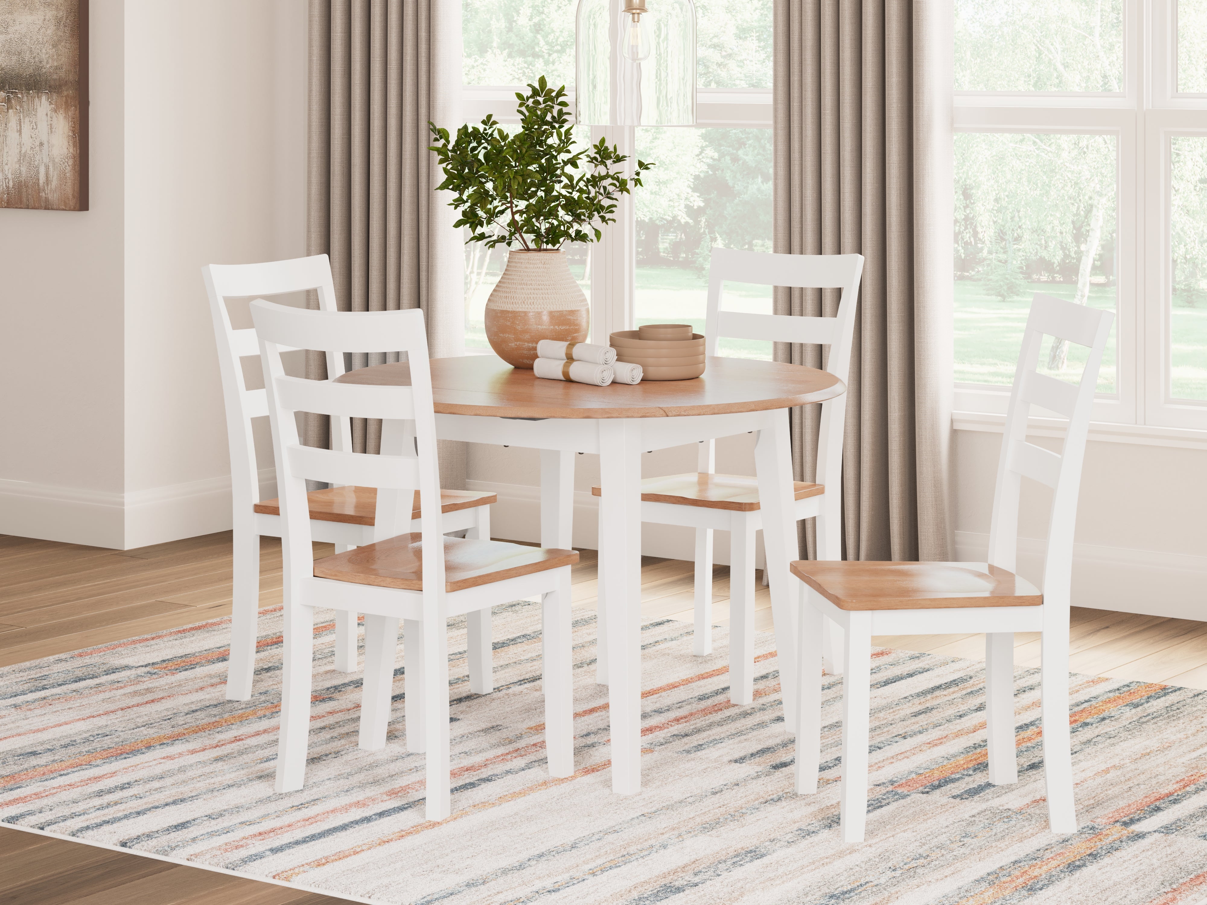 Gesthaven 5-Piece Round Dining Set – White/Natural