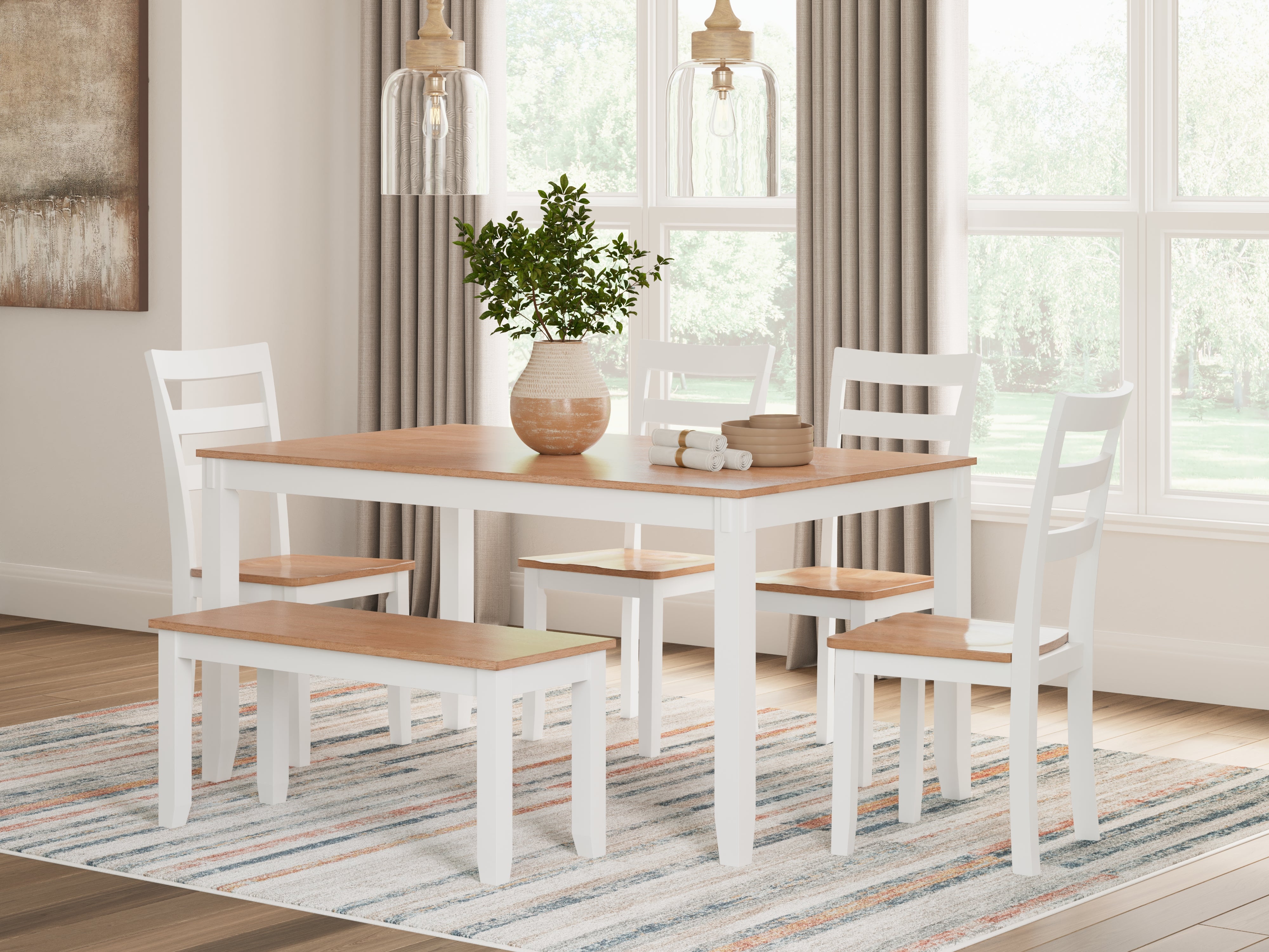 Gesthaven 6-Piece Dining Set with Bench – White/Natural