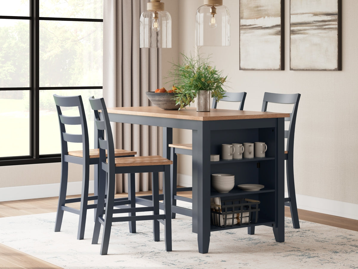 Gesthaven 5-Piece Counter Height Bar Dining Set with Storage – Blue/Natural