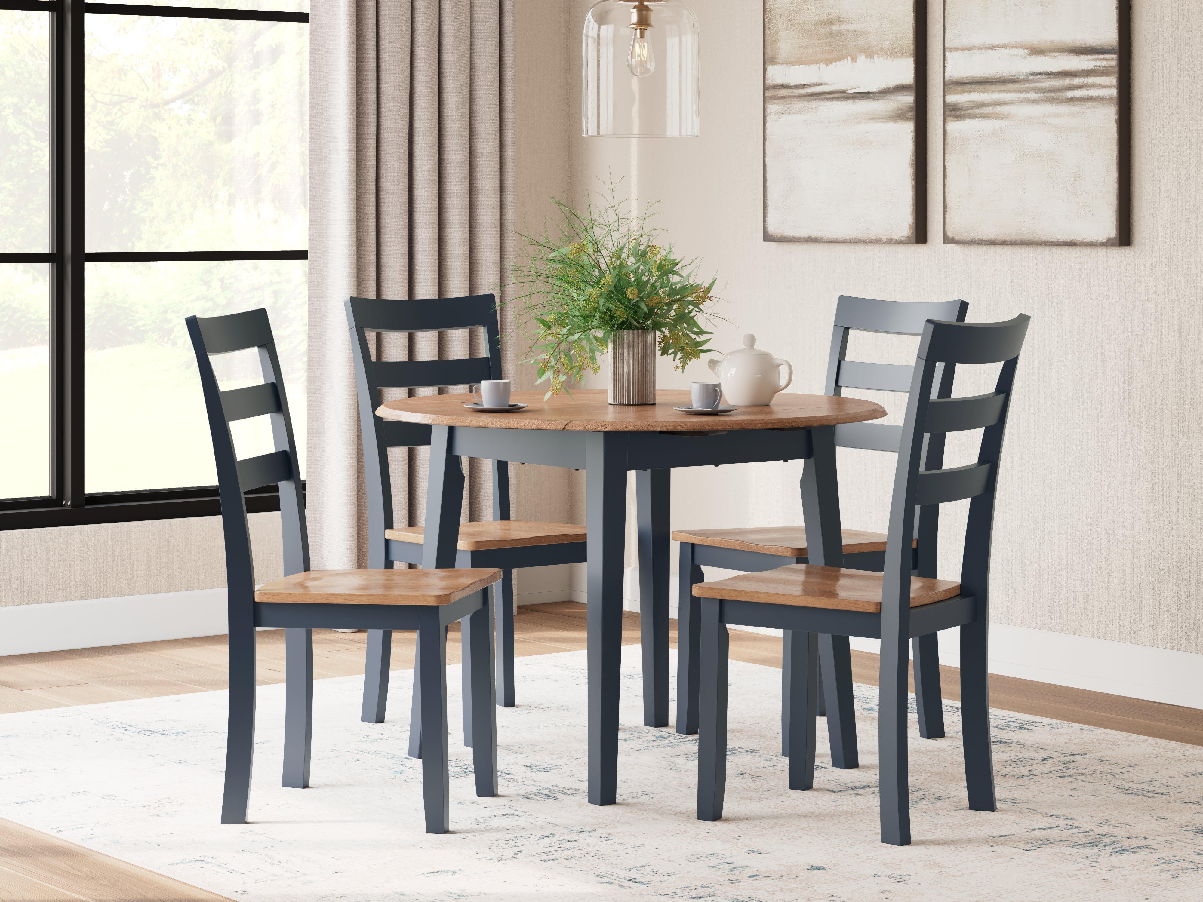 Gesthaven 5-Piece Round Dining Set – Blue/Natural
