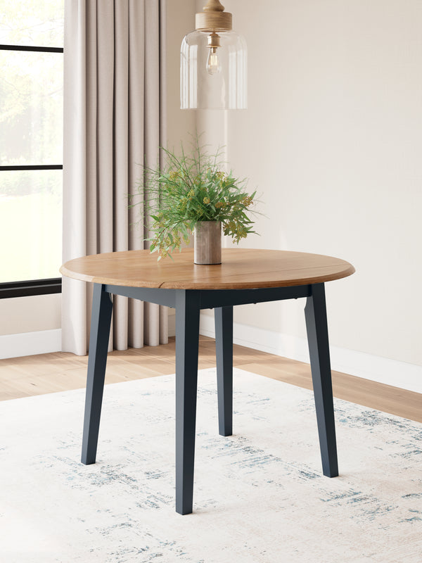 Gesthaven Double Drop Leaf Round Dining Table – Blue/Natural