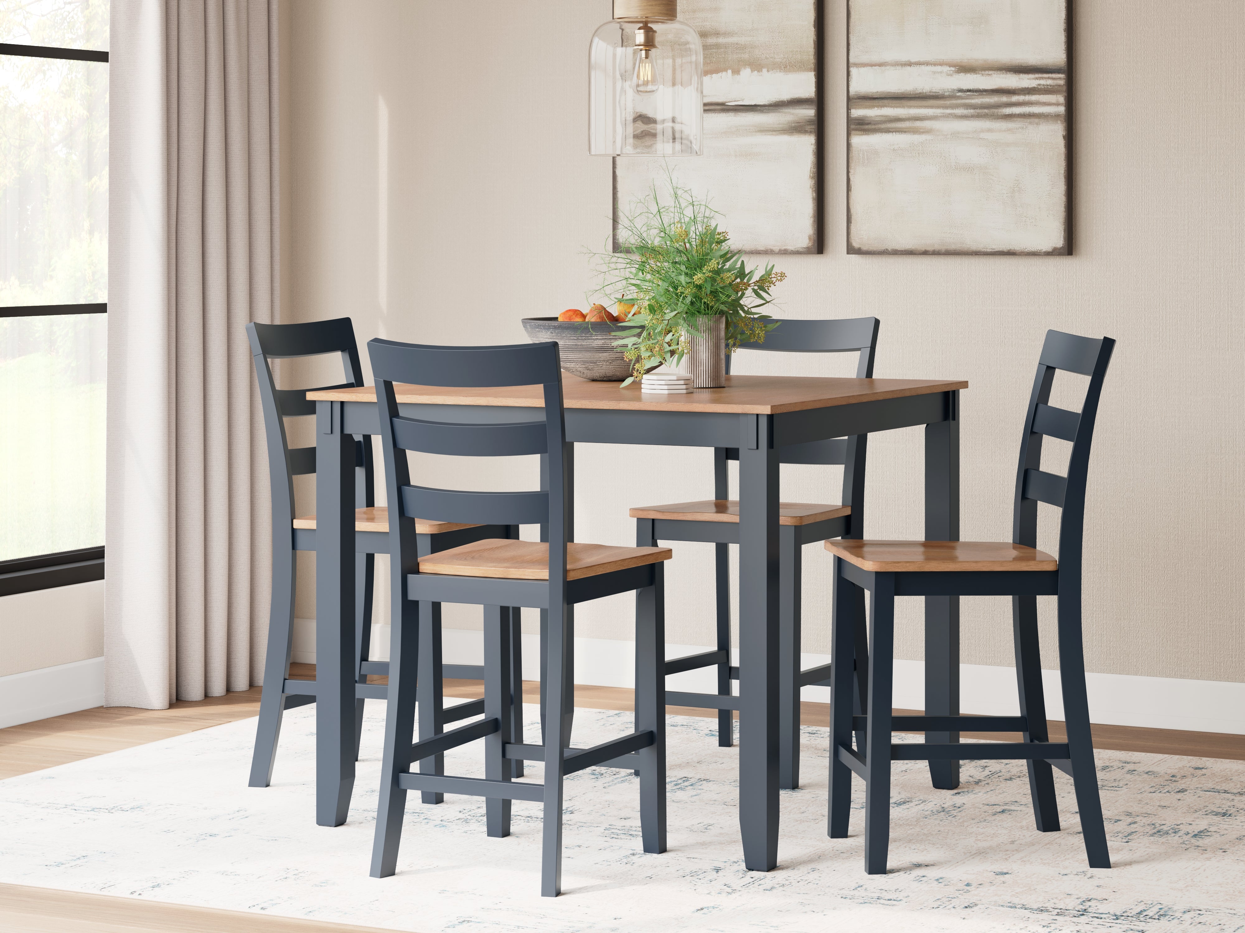 Gesthaven 5-Piece Square Counter Height Dining Set – Blue/Natural