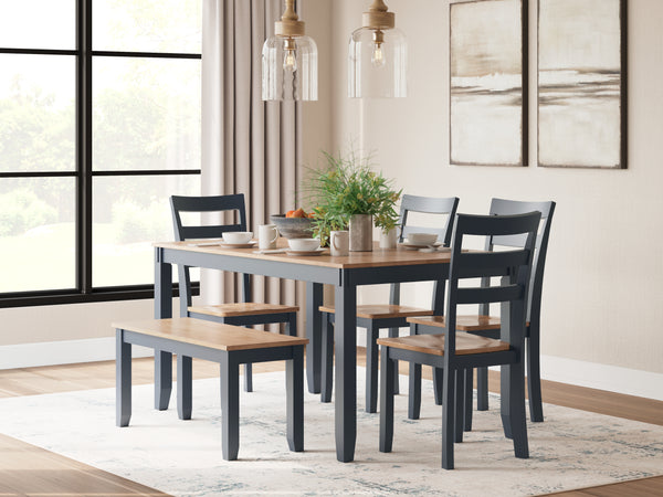 Gesthaven 6-Piece Dining Set with Bench – Natural/Blue