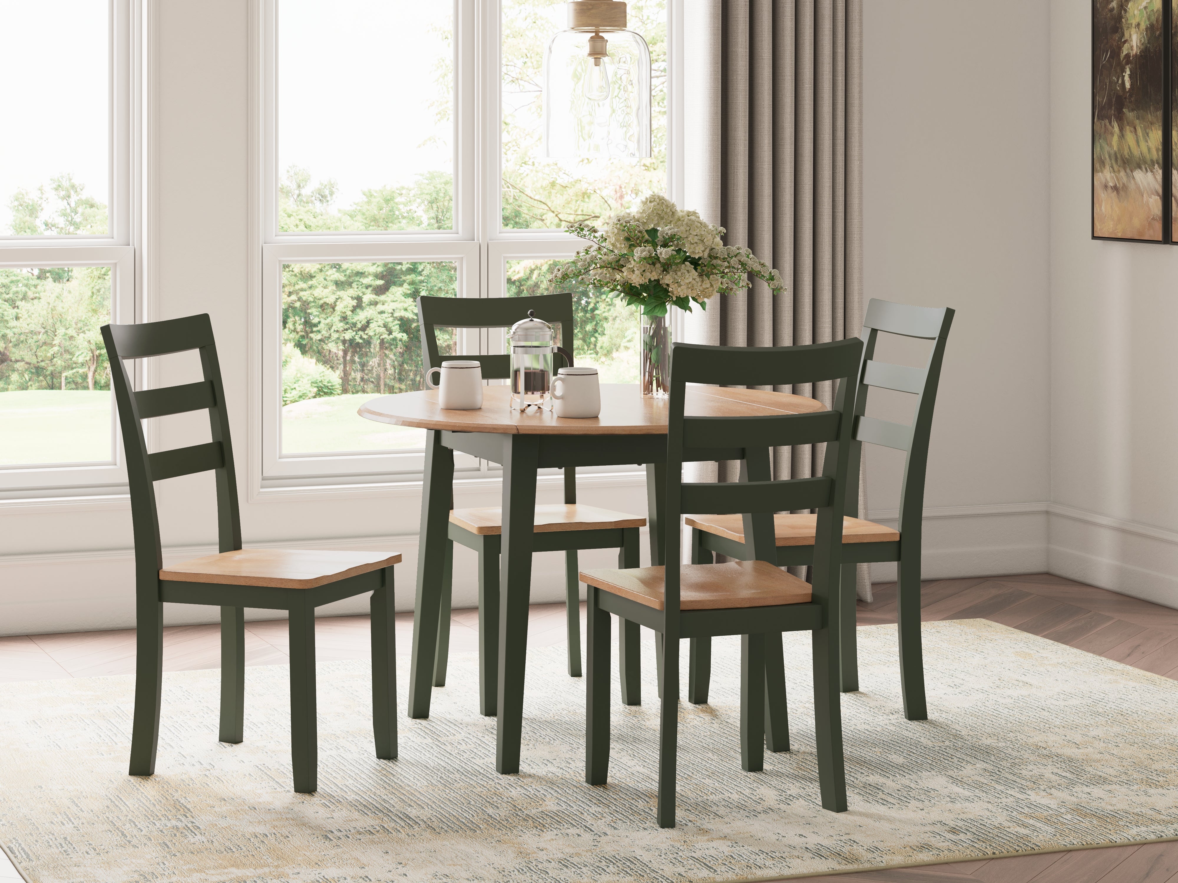 Gesthaven 5-Piece Round Dining Set – Green/Natural