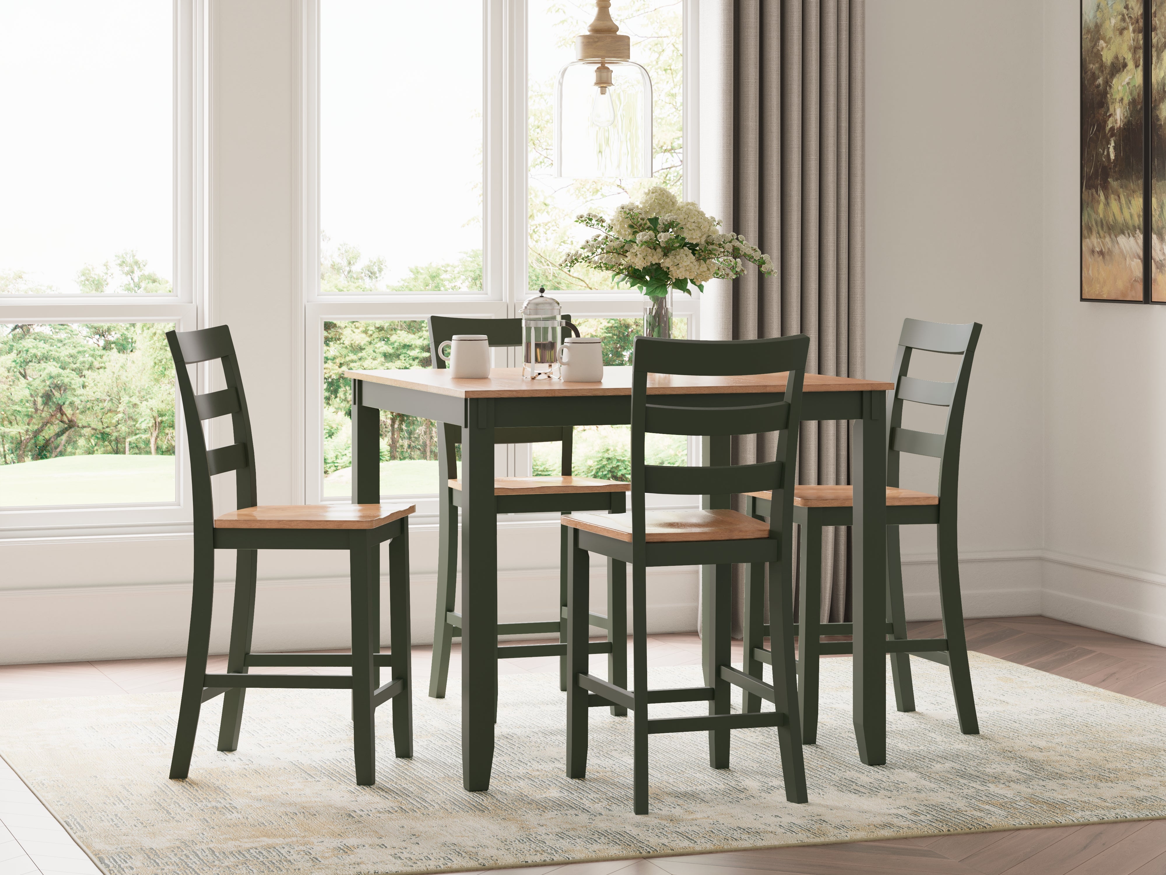 Gesthaven 5-Piece Square Counter Height Dining Set – Green/Natural