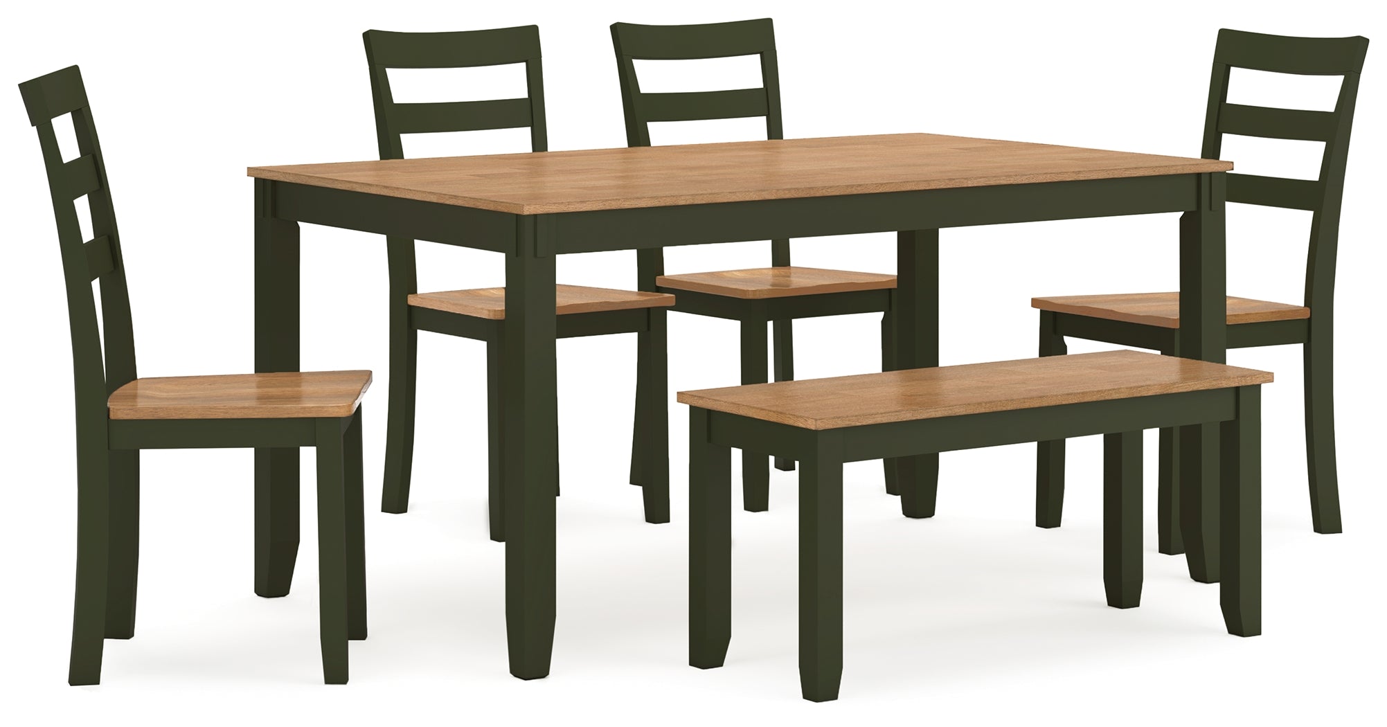 Gesthaven 6-Piece Dining Set with Bench – Green/Natural
