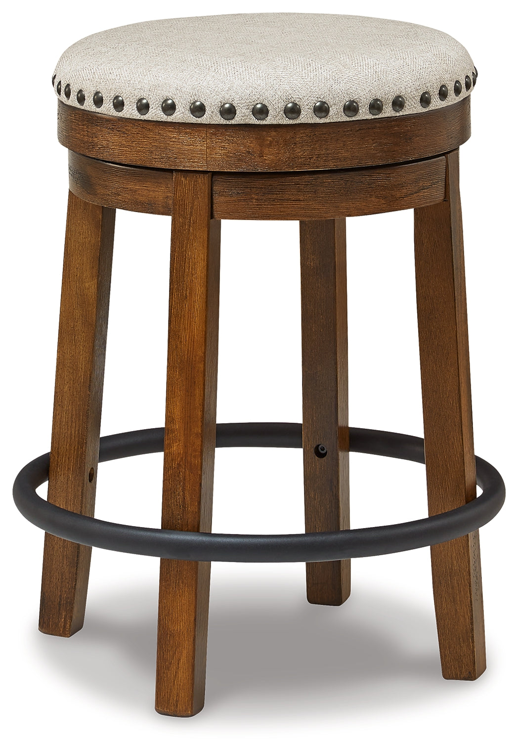 Valebeck Upholstered Swivel Counter Stool with Footrest – Brown/Black