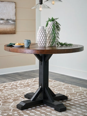 Valebeck Round Counter Height Dining Table – Rustic Brown & Black