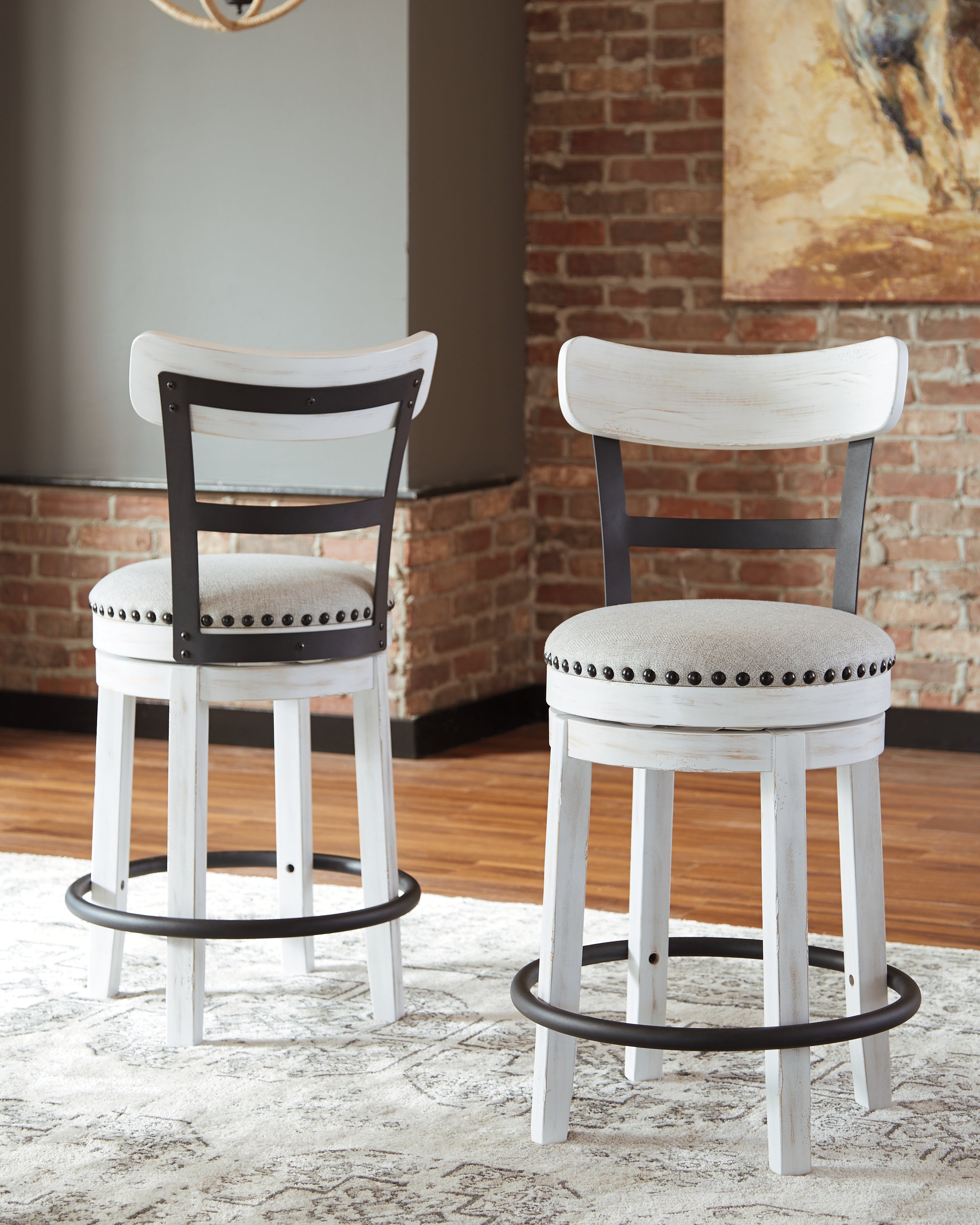 Valebeck Upholstered Swivel Counter Stool with Back – White