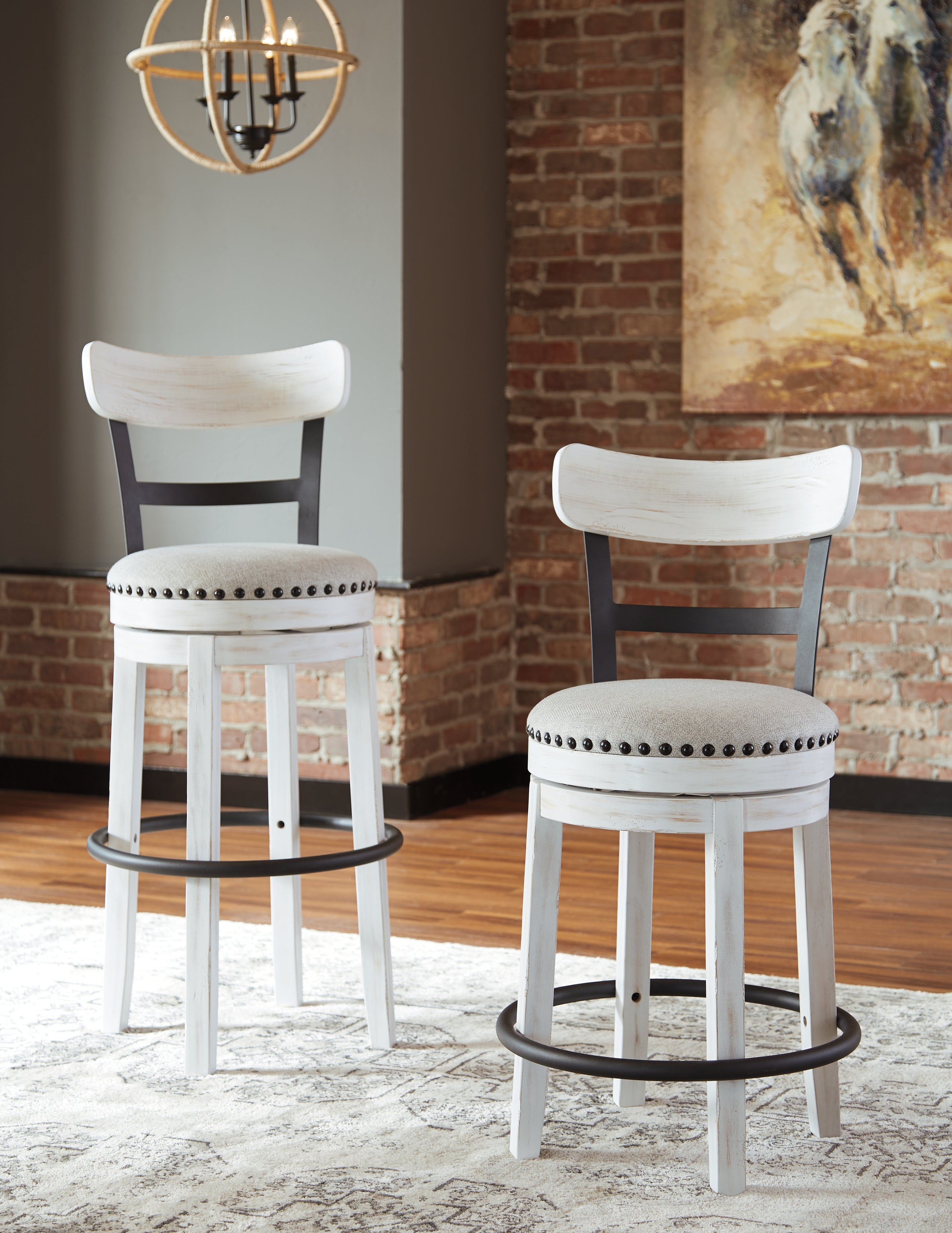 Valebeck Upholstered Swivel Counter Stool with Back – White