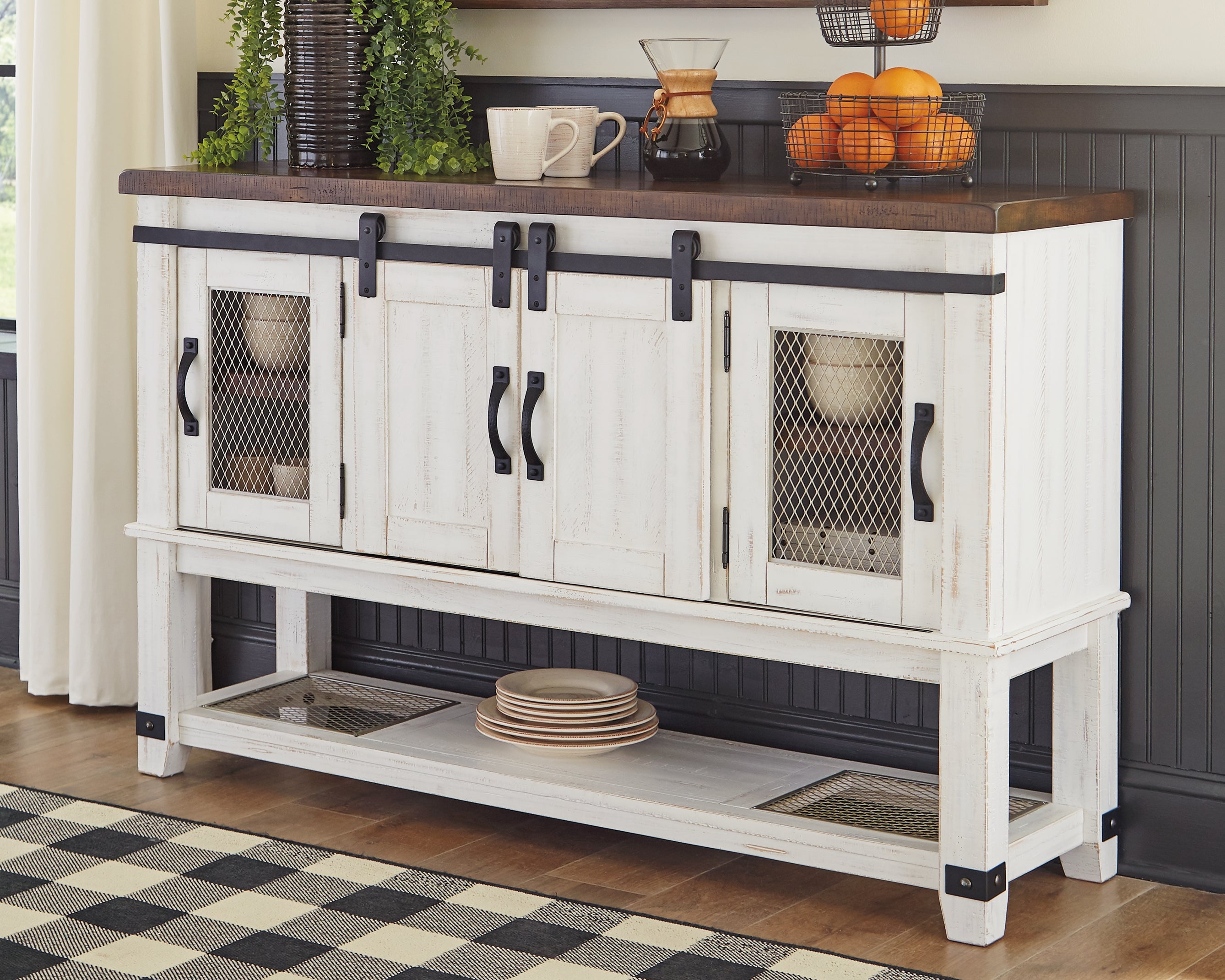 Valebeck Buffet with Sliding Doors – White/Brown