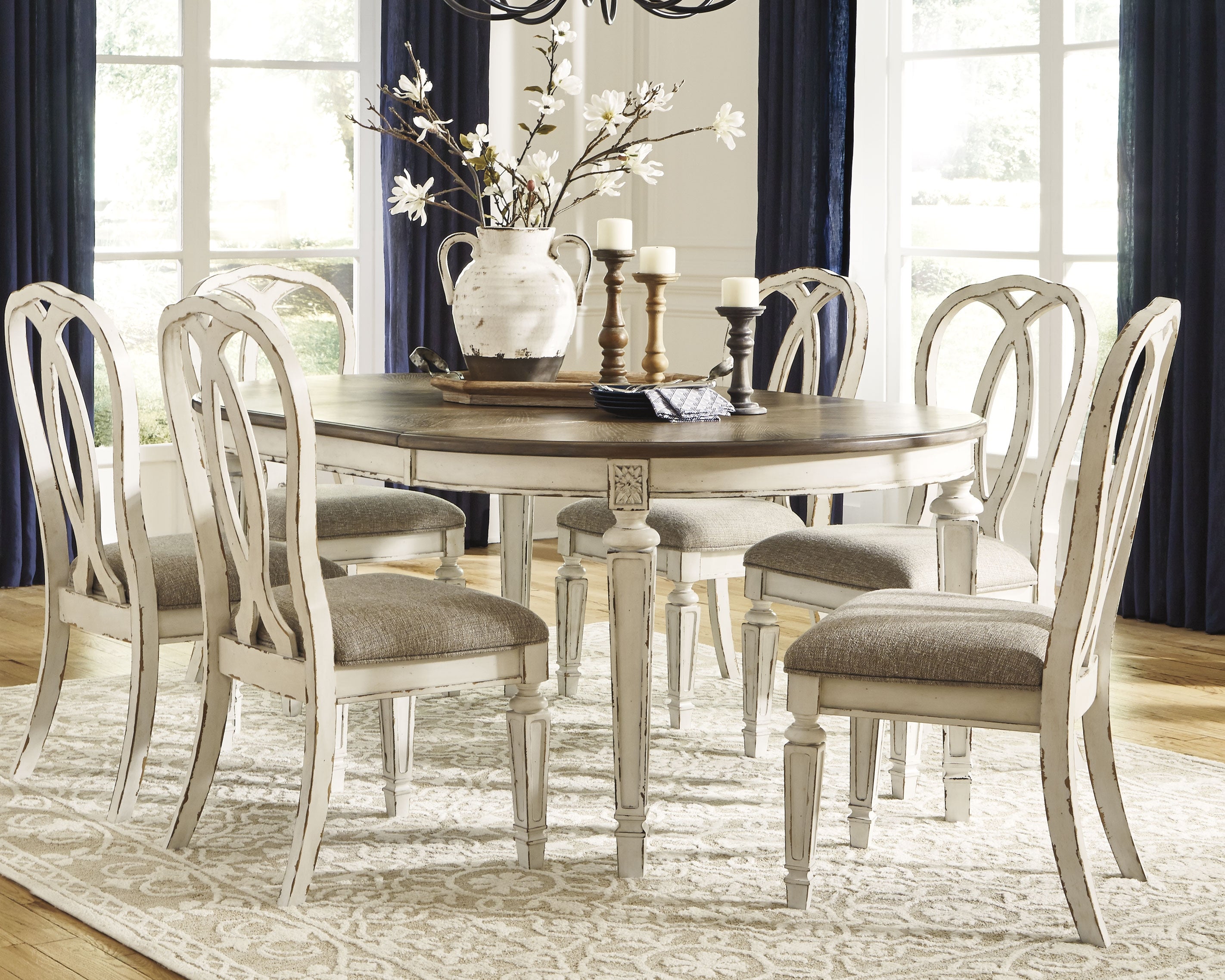 Realyn 7-Piece Oval Dining Set – Two-Tone with Round Back Chairs