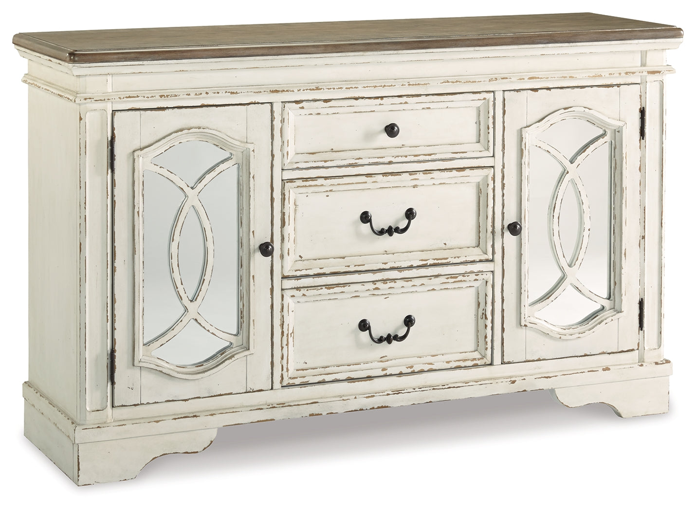 Realyn Buffet – Two-Tone with Mirrored Cabinet Doors
