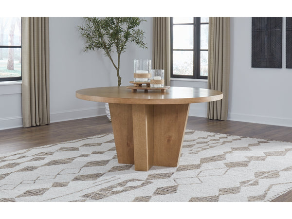 Kristiland Round Dining Table in Light Brown Timber Finish