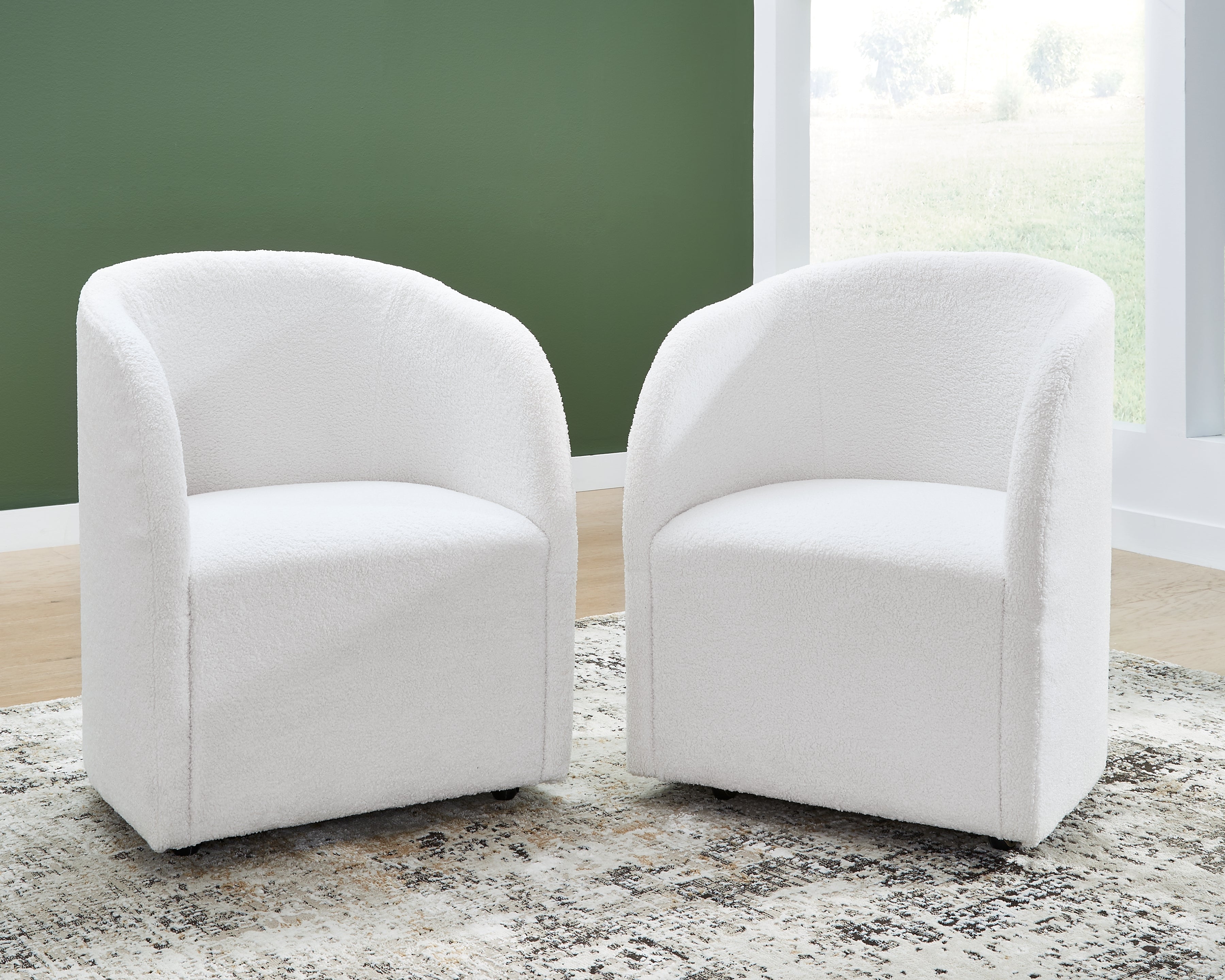 Rowanbeck Ivory Boucle Dining Chair with Casters