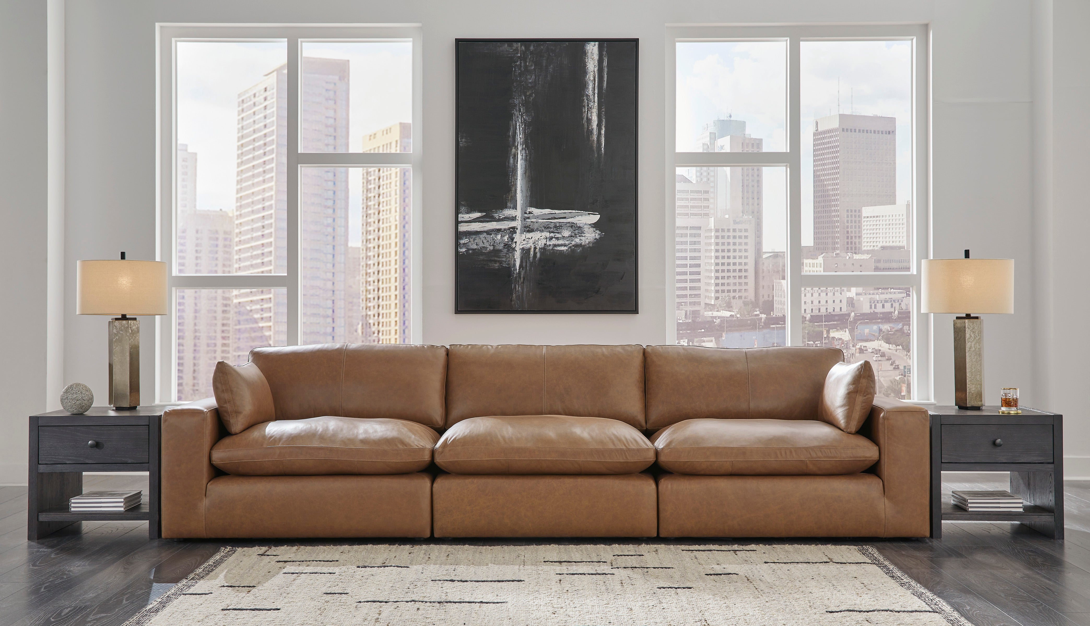 Emilia Leather 3 Piece Sectional Sofa in Carmel