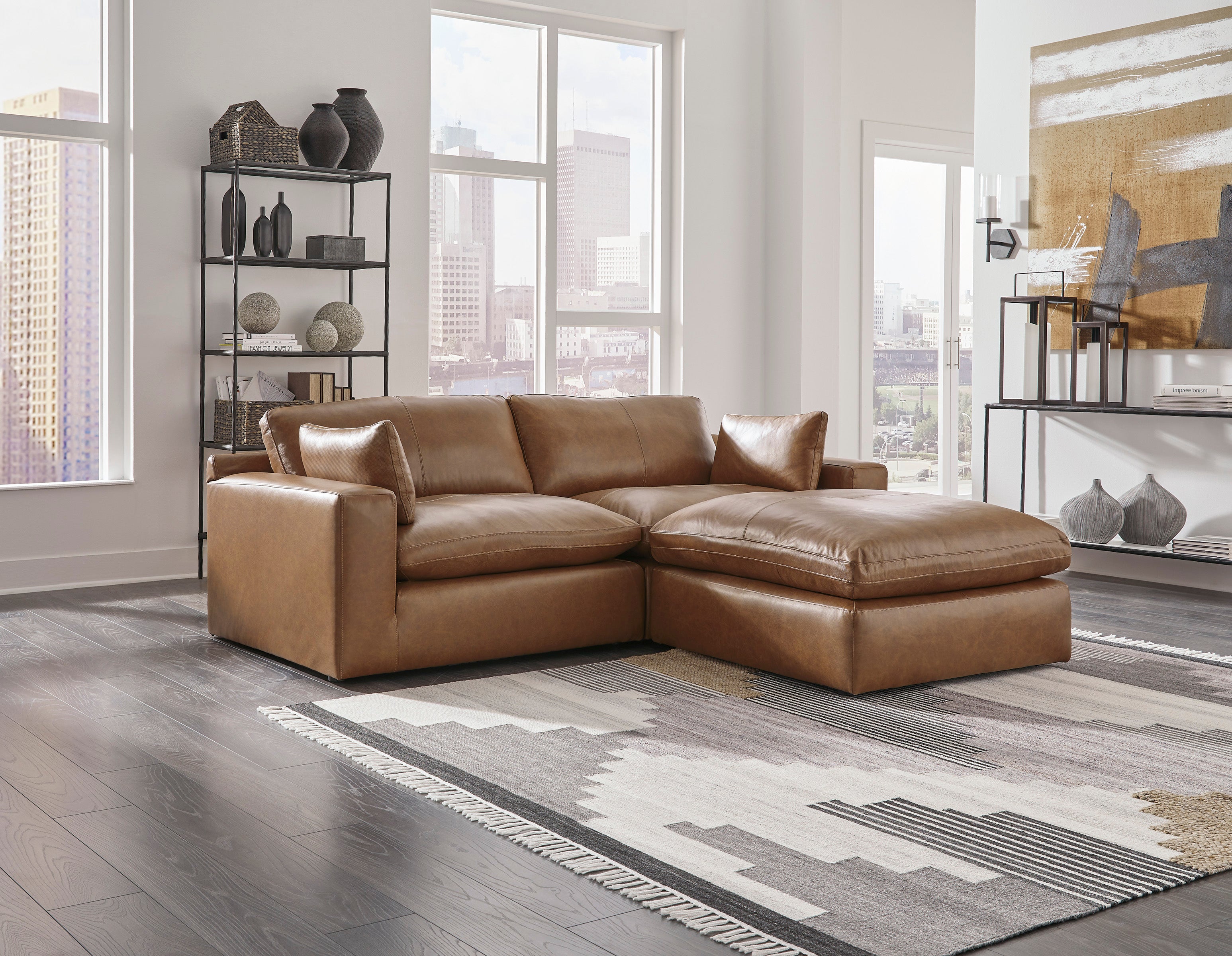 Emilia Leather Chaise Lounge Set in Carmel