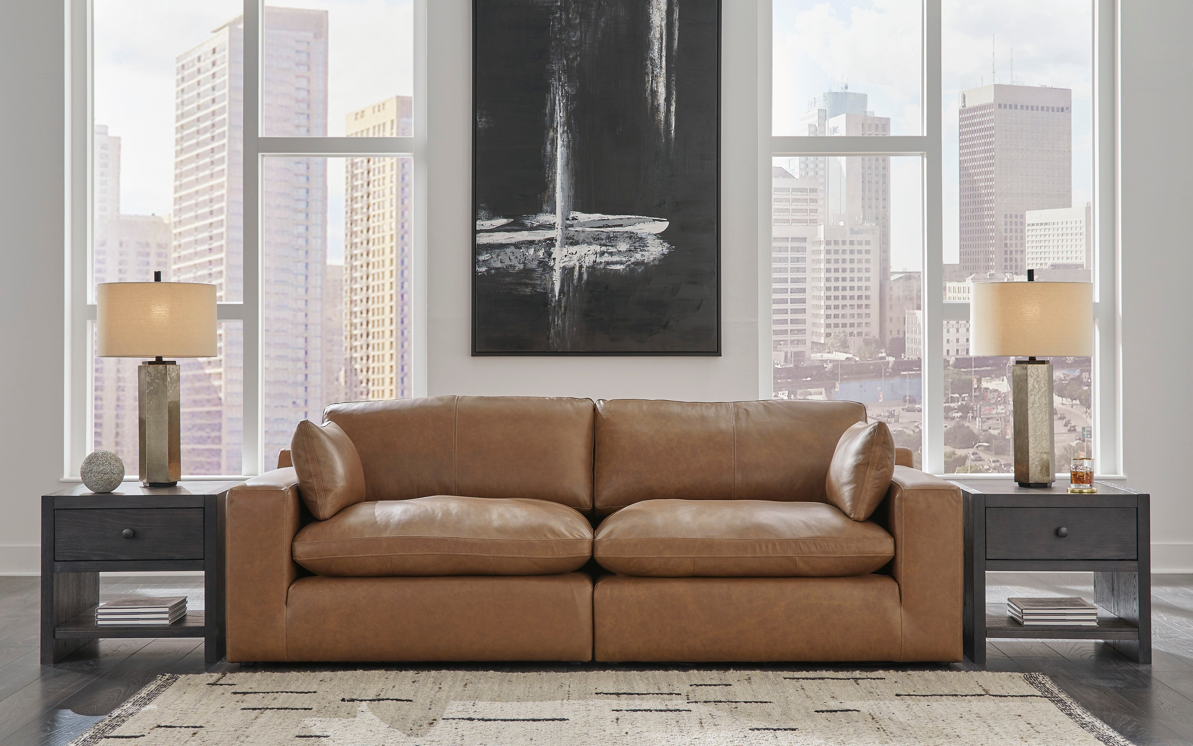 Emilia Leather Loveseat Sectional Sofa in Carmel