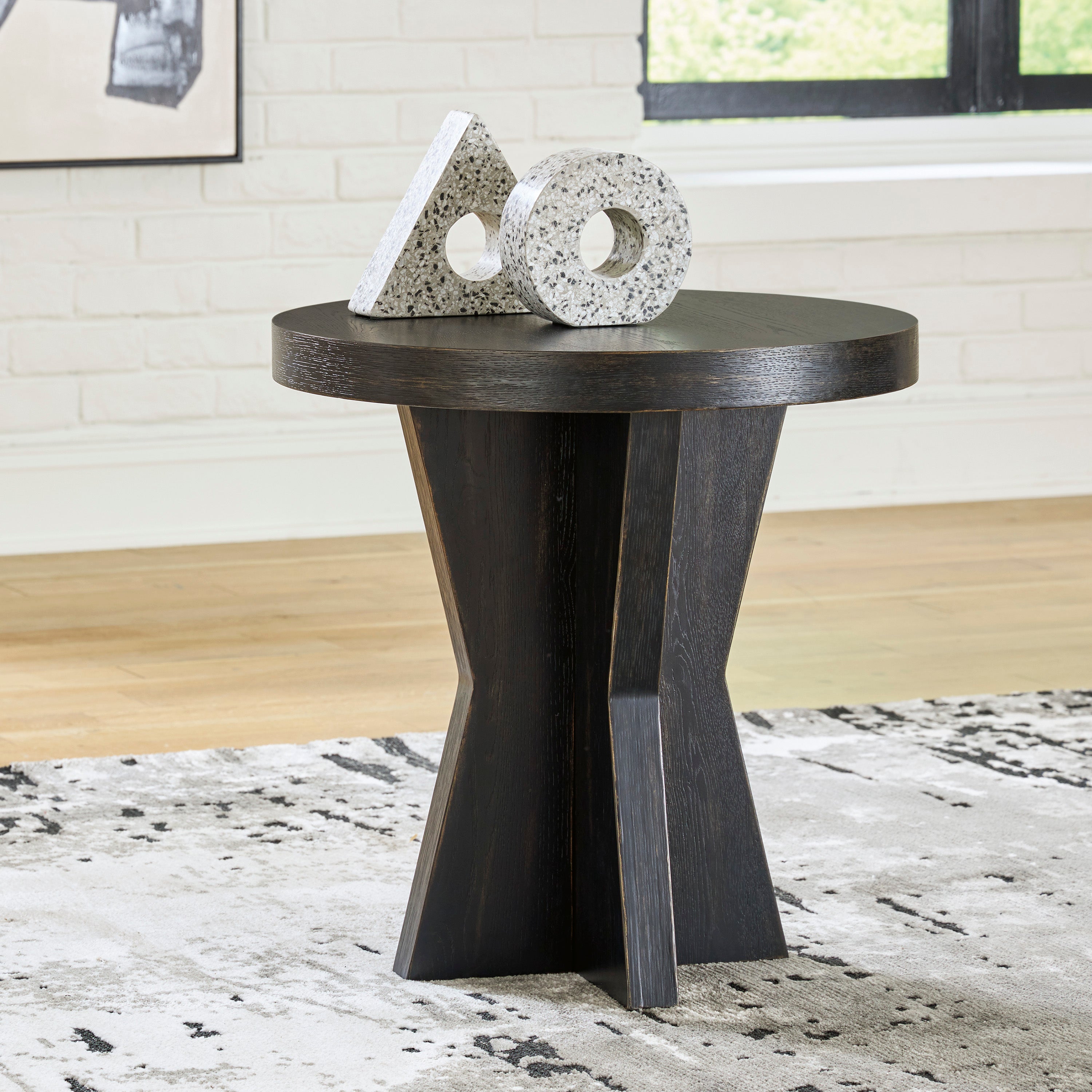 Galliden Round Side Table - Aged Black