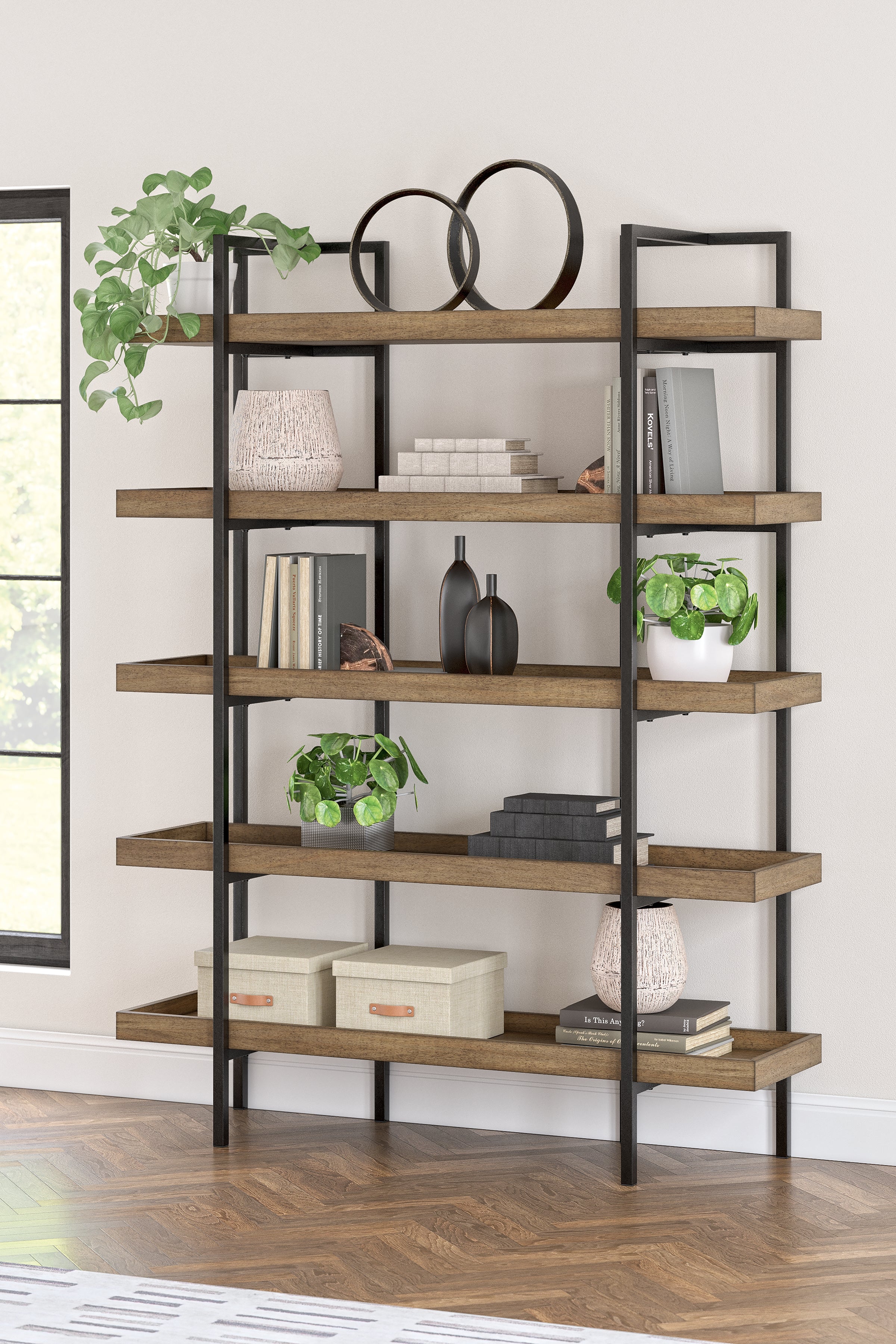 Montia 5-Shelf Bookcase – Light Brown Urban Chic