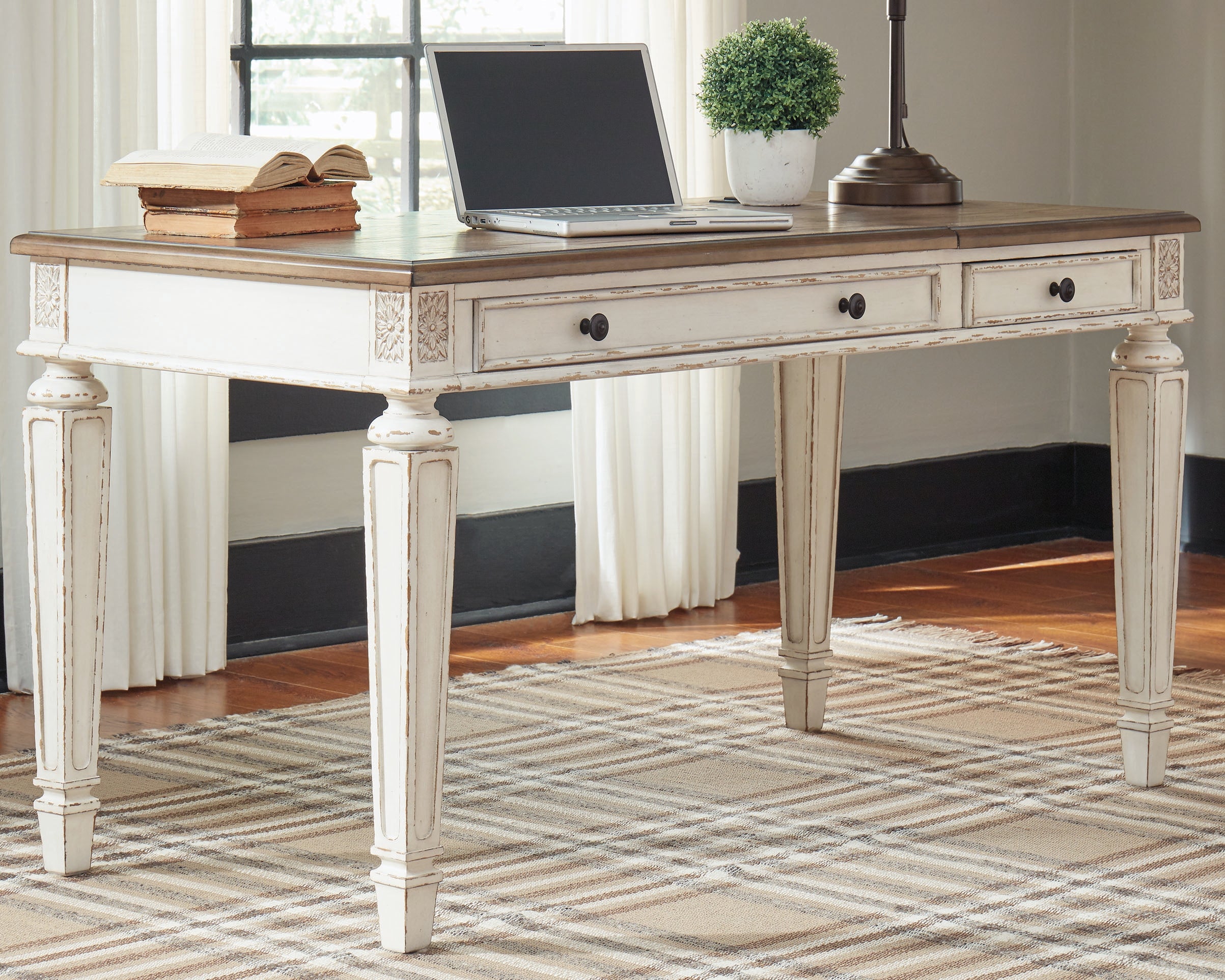 Realyn Home Office Lift Top Desk – Two-Tone with USB & Power