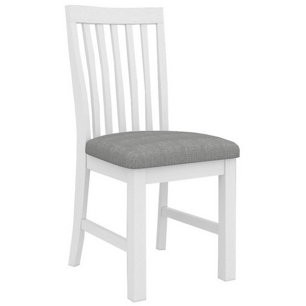 Hampton Coastal Dining Chair – White & Grey Fabric