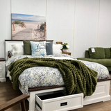 Hampton Coastal Two-Tone Bed with Storage Drawers - White & Walnut
