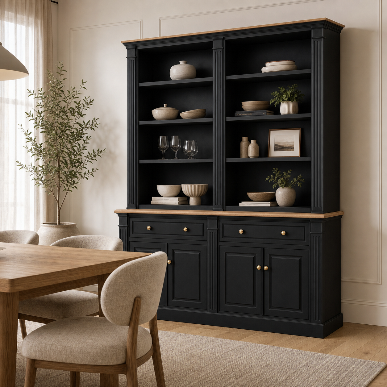 Hampton Deluxe Two Tone Library Bookcase – Black & Natural – 200cm