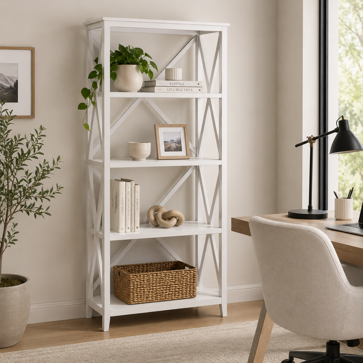 Hampton 4 Shelf Bookcase - White