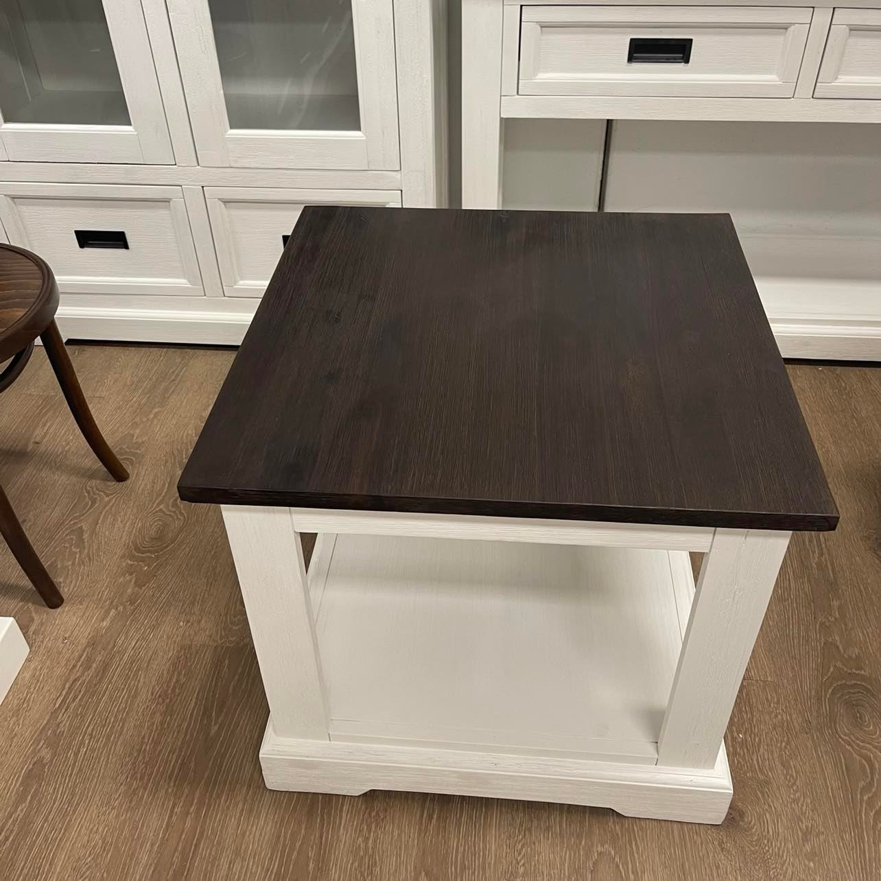 Hampton Coastal Two-Tone Lamp Table - White & Walnut