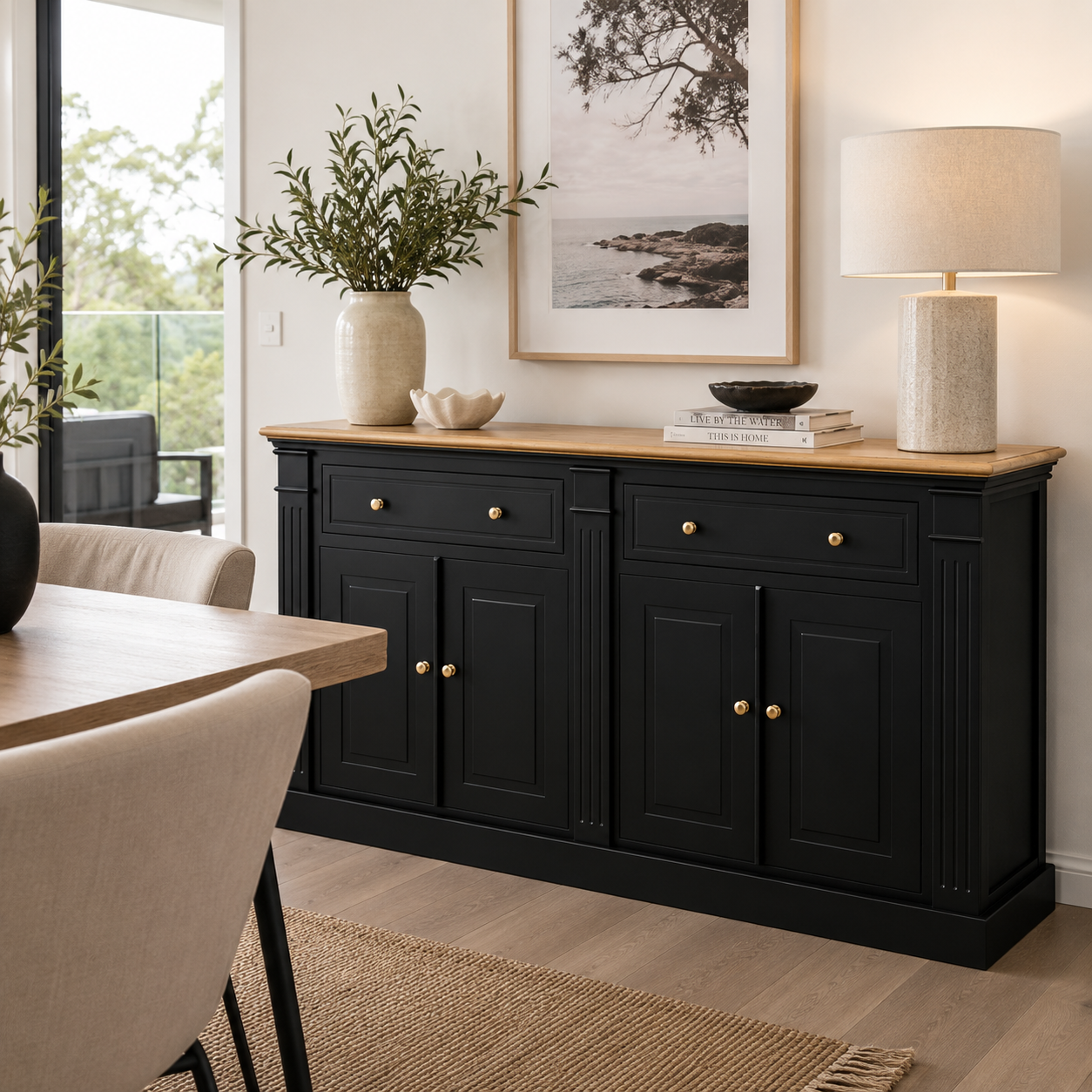 Hampton Deluxe Two Tone 180cm Buffet – Black & Natural – InStyle Furniture