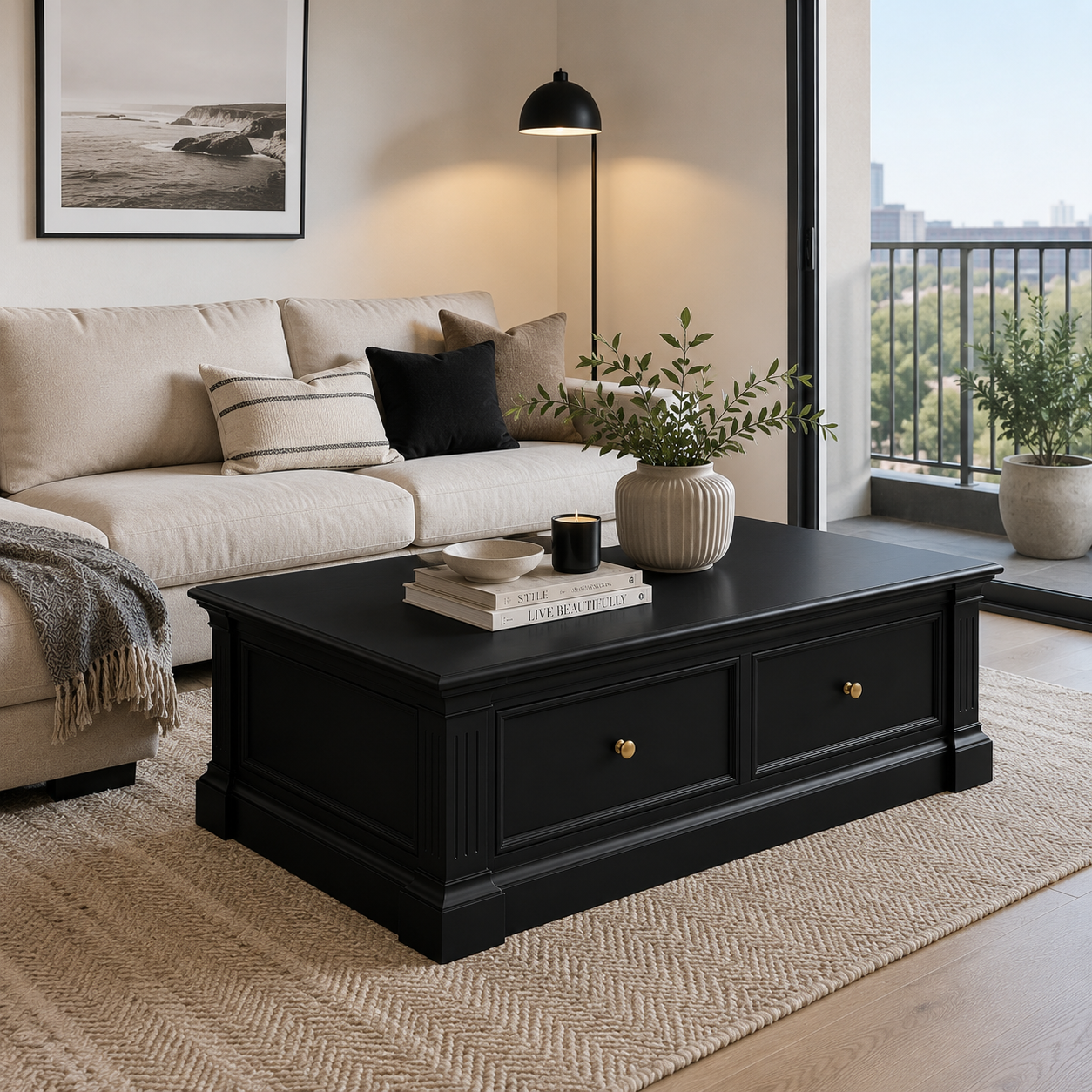Hampton Deluxe Coffee Table with Drawers – Black