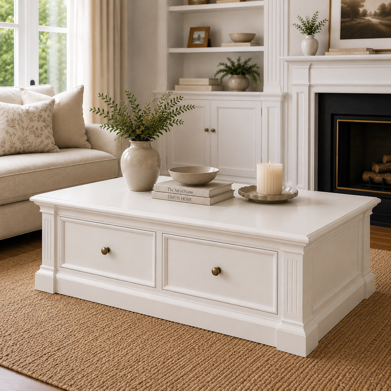 Hampton Deluxe Coffee Table with Drawers – White