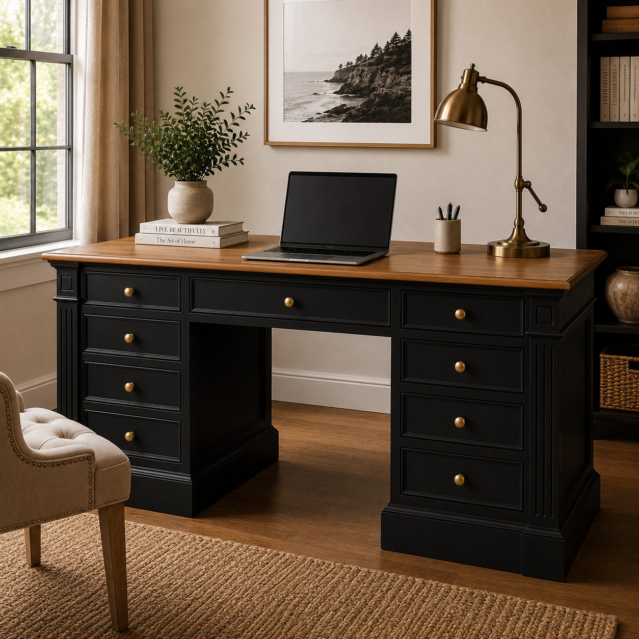 Hampton Deluxe Two Tone Desk – Black & Natural