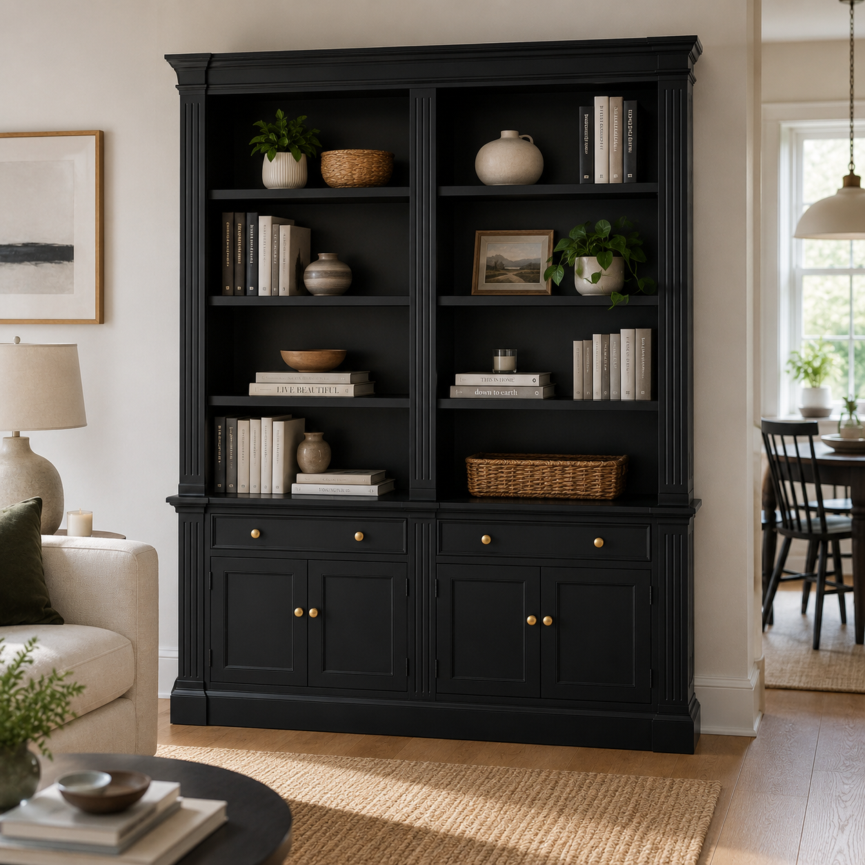 Hampton Deluxe Library Bookcase – Black – 200cm