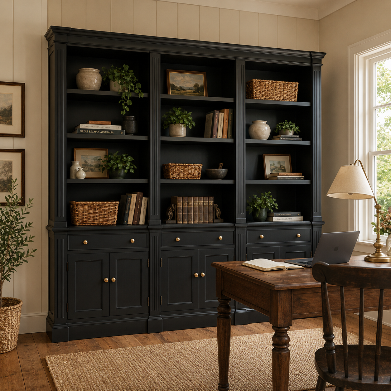 Hampton Deluxe Library Bookcase – Black – 300cm