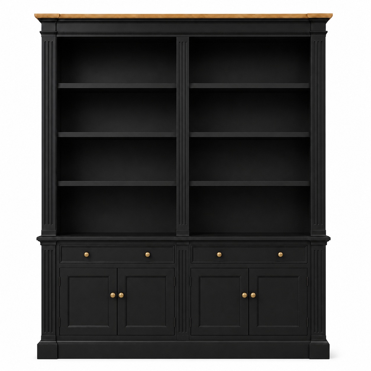 Hampton Deluxe Two Tone Library Bookcase – Black & Natural – 200cm