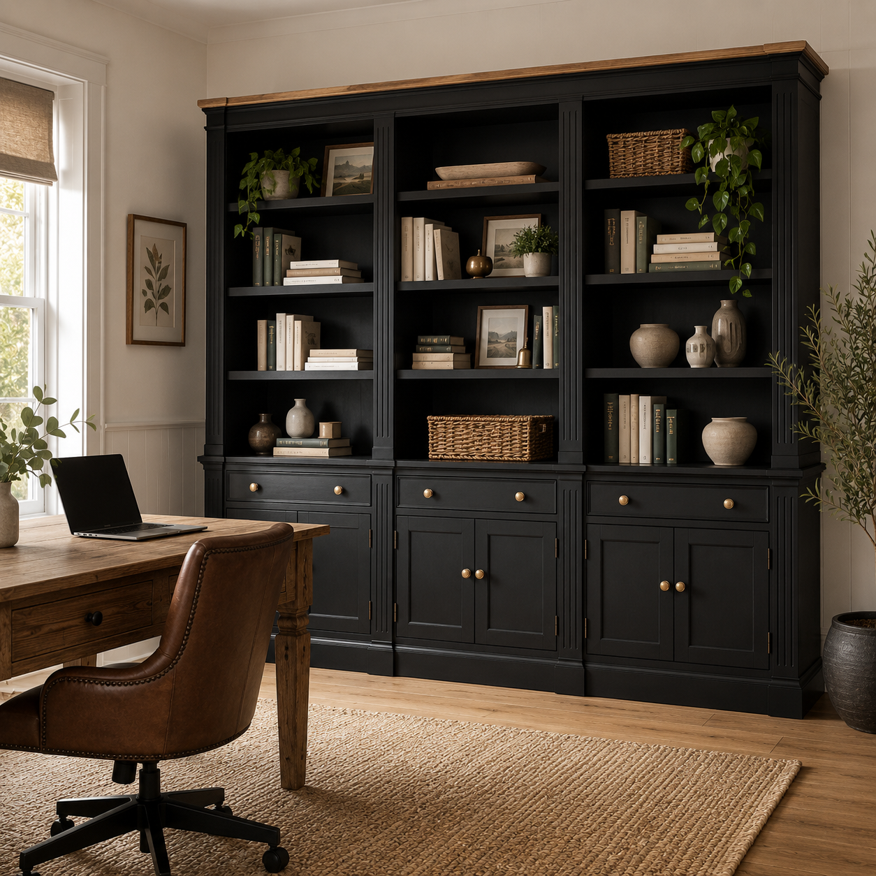 Hampton Deluxe Two Tone Library Bookcase – Black & Natural – 300cm