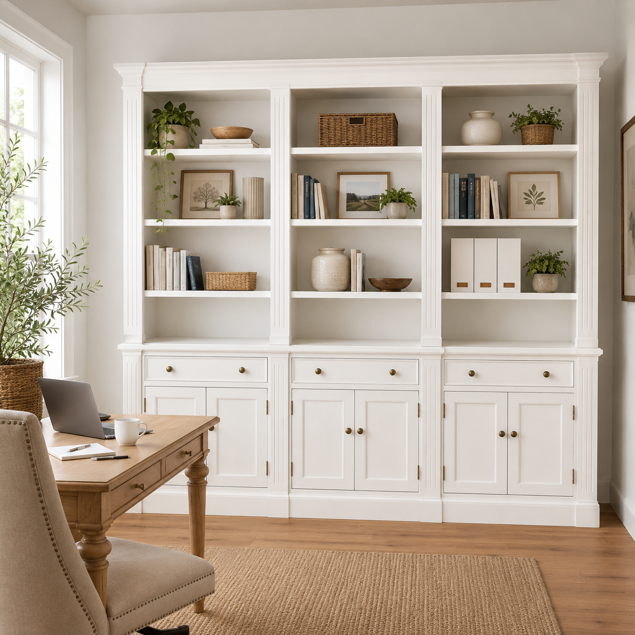 Hampton Deluxe Library Bookcase – White – 300cm