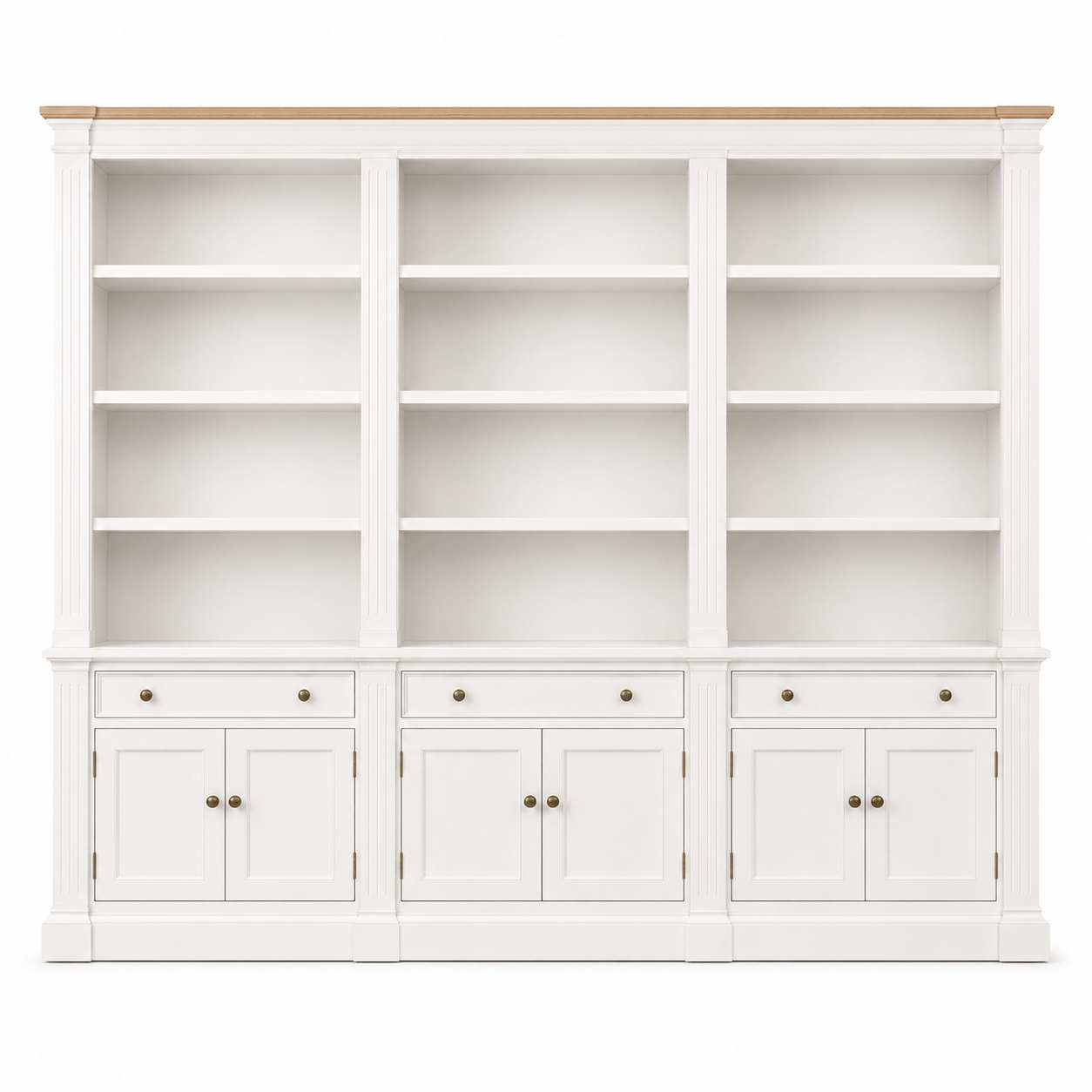 Hampton Deluxe Two Tone Library Bookcase – White & Natural – 300cm